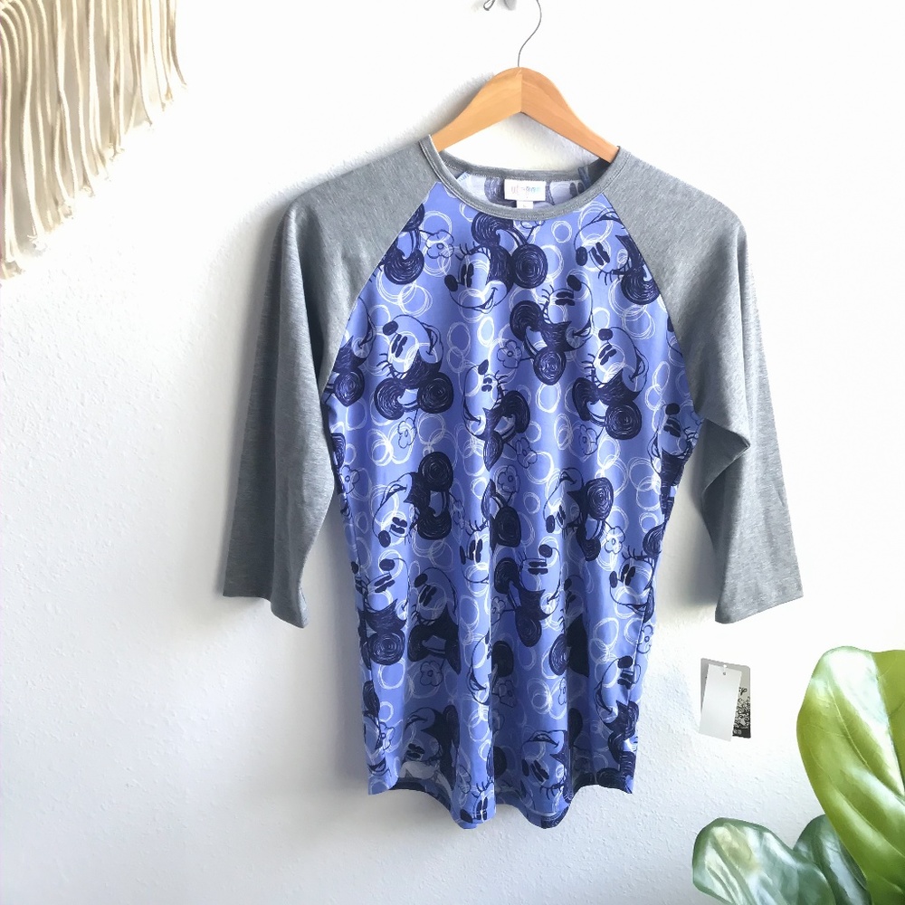 LuLaRoe Minnie Baseball Tee Blue/Gray Sz S NWT
